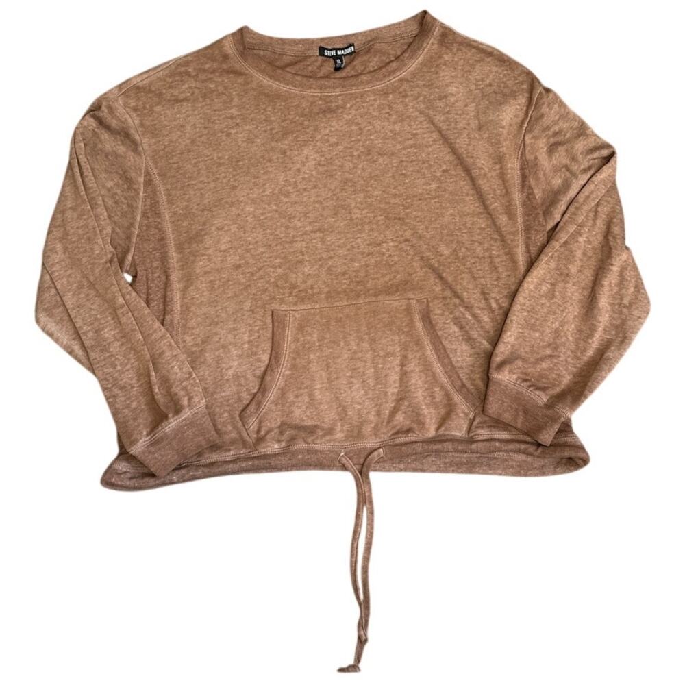 Steve Madden Brown Drawstring Tee Long Sleeve Women's XL Sporty Activewear